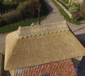 RJ Matravers Thatch Roof with patterned ridge